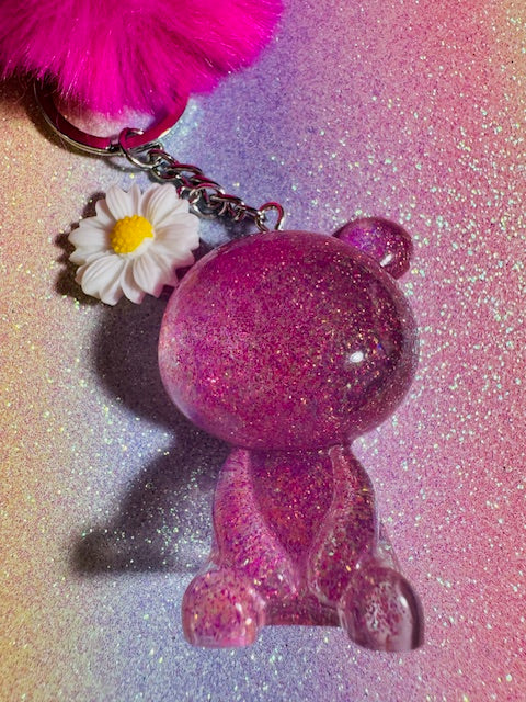 Pink Daisy Bear Purse Charm/Keychain