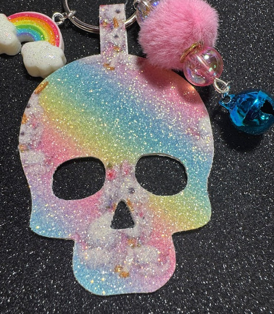 Pastel Rainbow Skull Purse Charm