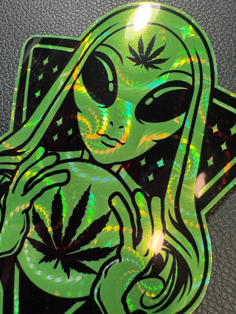 Green Alien Holographic Sticker