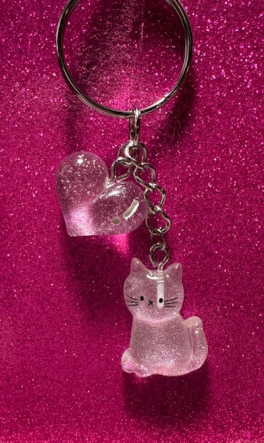 Heart and Cat Keychain
