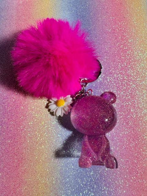 Pink Daisy Bear Purse Charm/Keychain