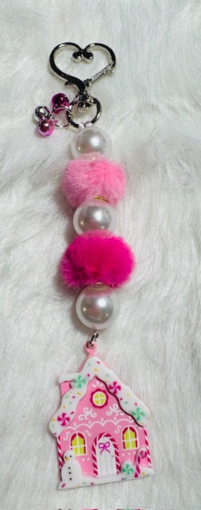 Pink Gingerbread House Keychain