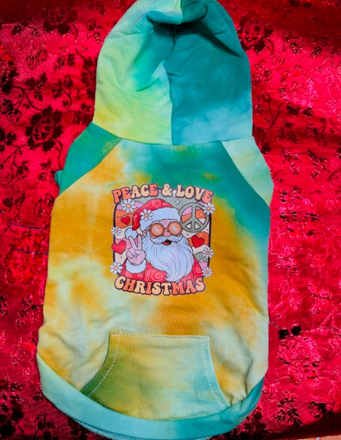 Peace and Love Santa Dog Shirt Large