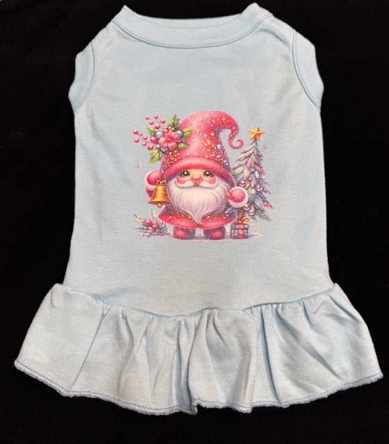 Pink Gnome Christmas Dog Dress Medium