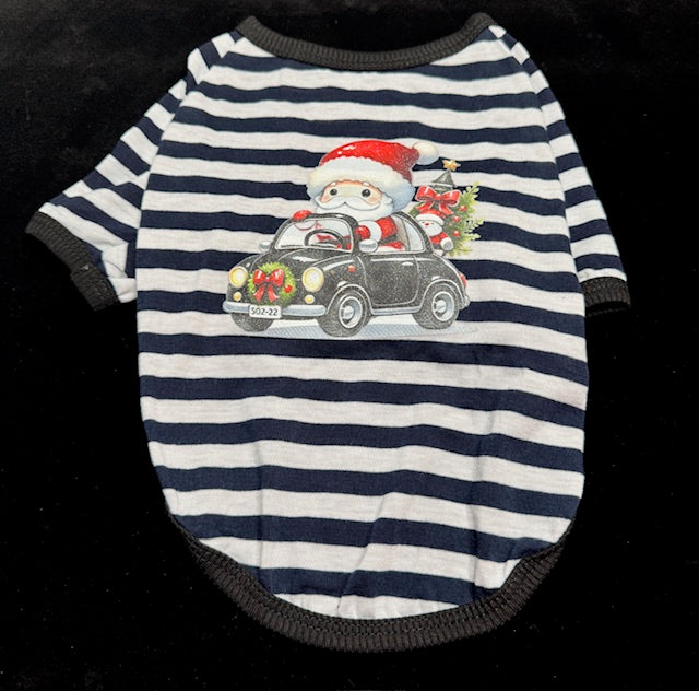 Santa Driving Dog Shirt Small