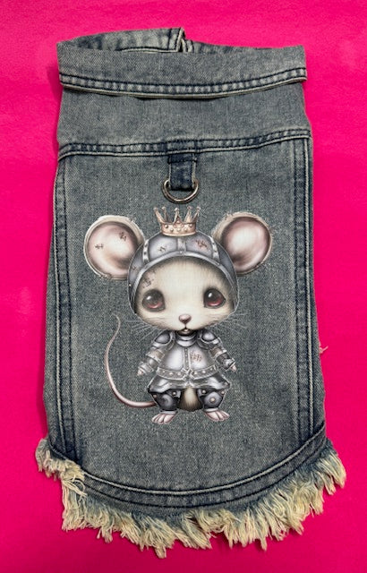 Knightly Mouse Denim Dog Vest XL
