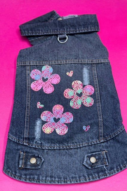 Flower Patch Denim Dog Vest XL