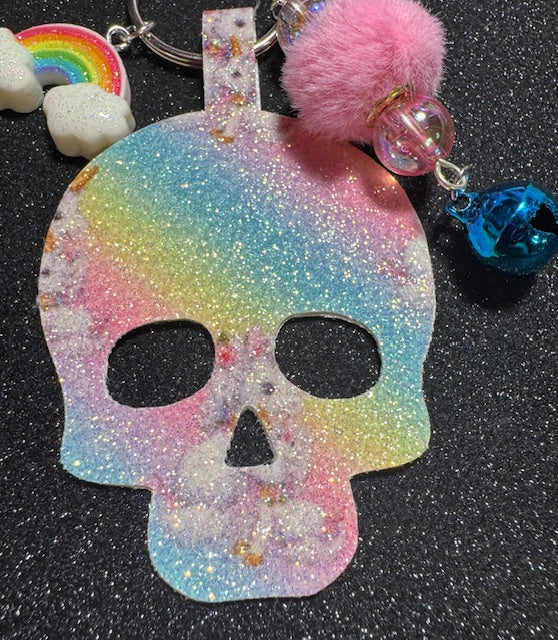 Pastel Rainbow Skull Purse Charm