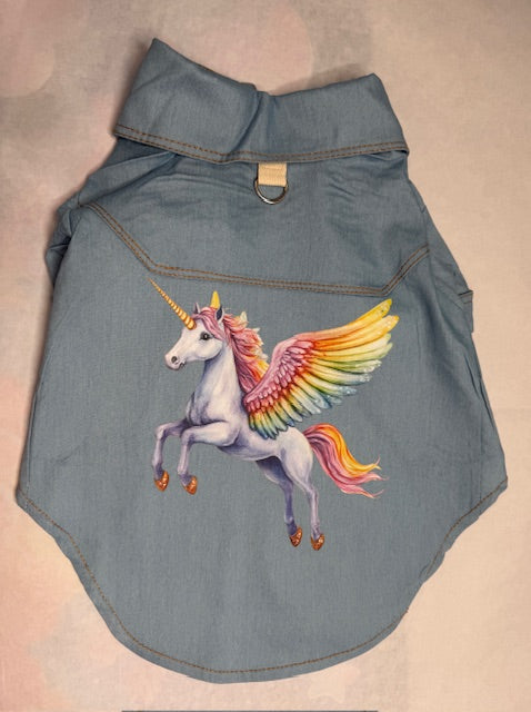 Pegasus Unicorn Denim Dog Shirt XL