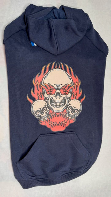 Flaming Skulls Dog Hoodie Large