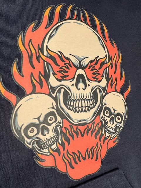 Flaming Skulls Dog Hoodie Large