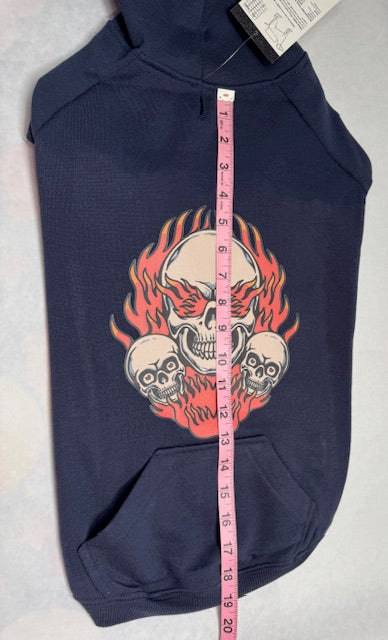 Flaming Skulls Dog Hoodie Large