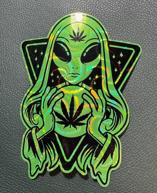 Green Alien Holographic Sticker