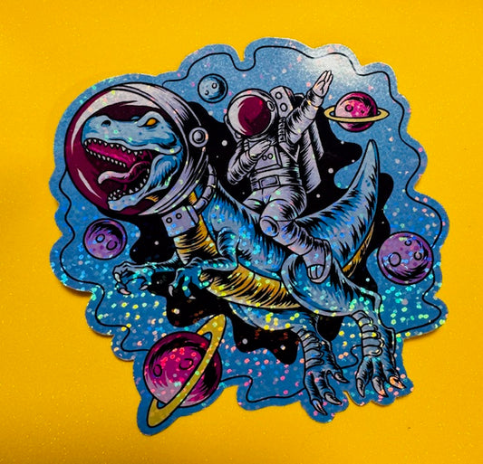 Blue Dino in Outer Space Sticker