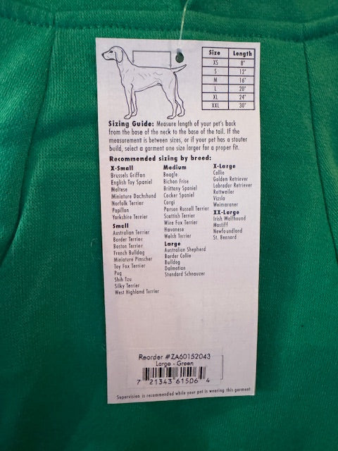 Kip Green Dog Hoodie Large