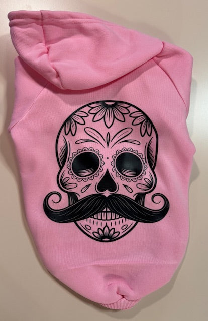 Mustached Skull Pink Dog Hoodie XL
