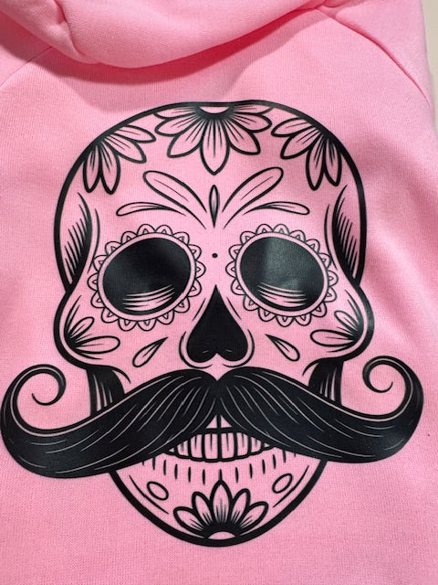 Mustached Skull Pink Dog Hoodie XL