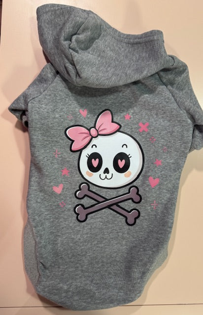 Pink Bow Skull and Cross Bones Dog Hoodie XXL