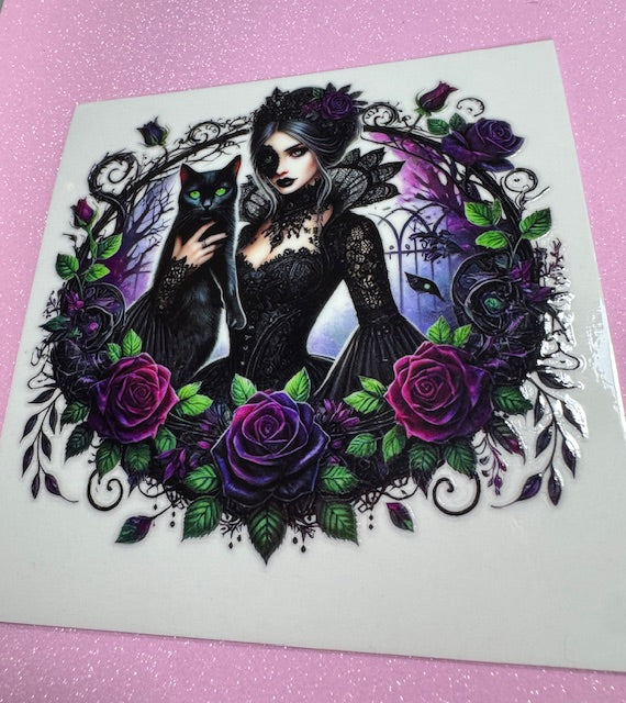 Gothic Girl with Cat UV DTF Sticker