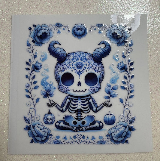 Blue Toile Yoga Skeleton Sticker