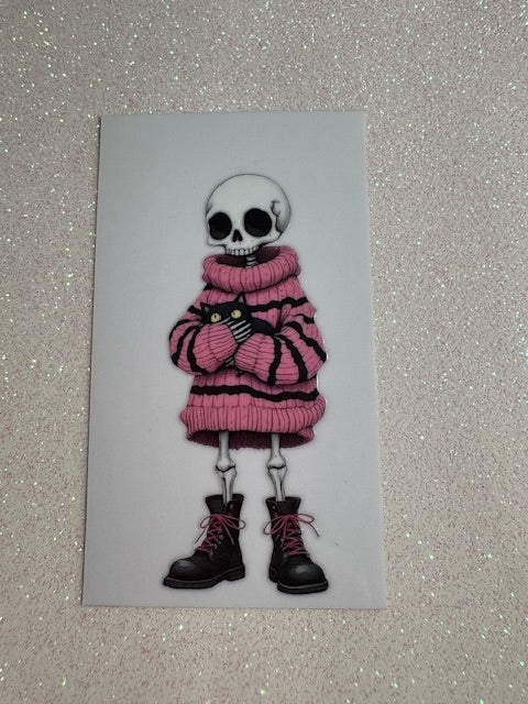 Goth Girl Skeleton with Black Cat Sticker