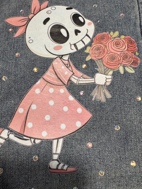 Toothy Skeleton Girl Dog Denim Vest XXL