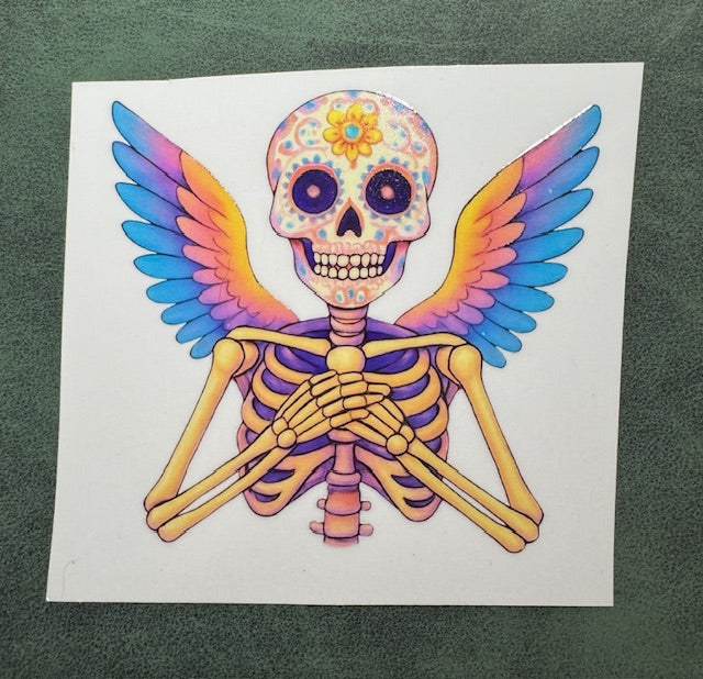 Rainbow Winged Skeleton Sticker