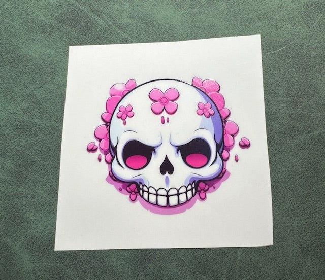 Pink Floral Skull Sticker