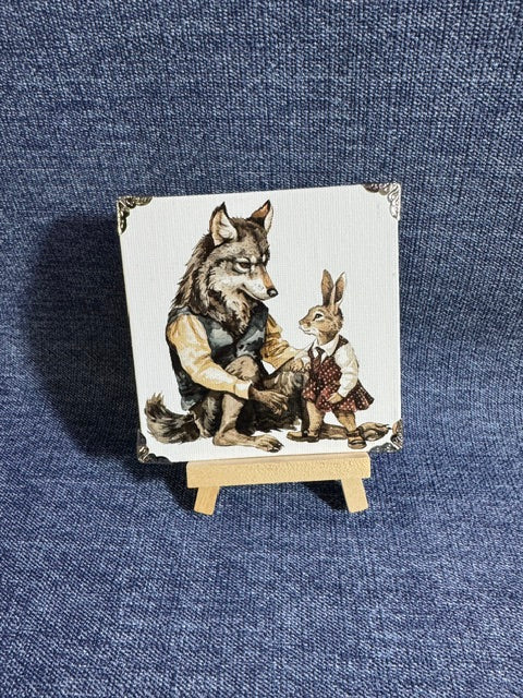 Wolf and Rabbit Mini Art Piece