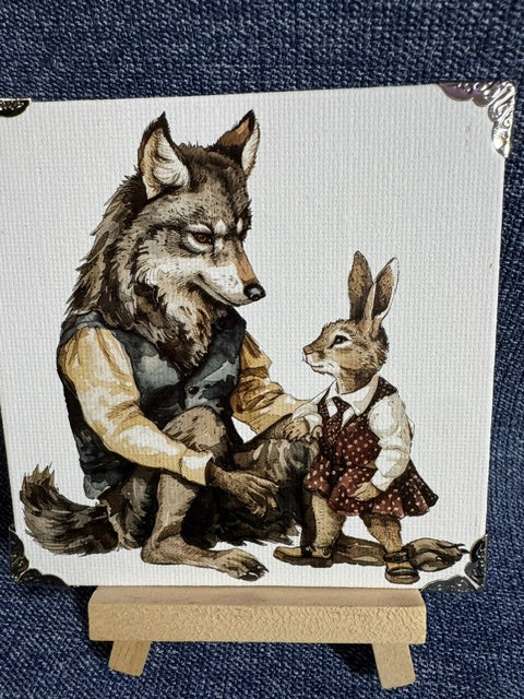 Wolf and Rabbit Mini Art Piece