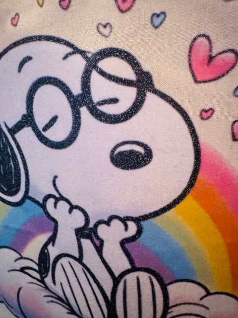 Snoopy on a Rainbow Cloud Tote Bag