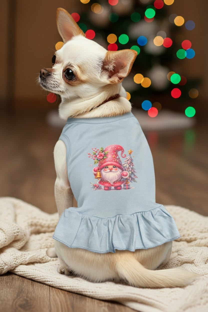 Pink Gnome Christmas Dog Dress Medium
