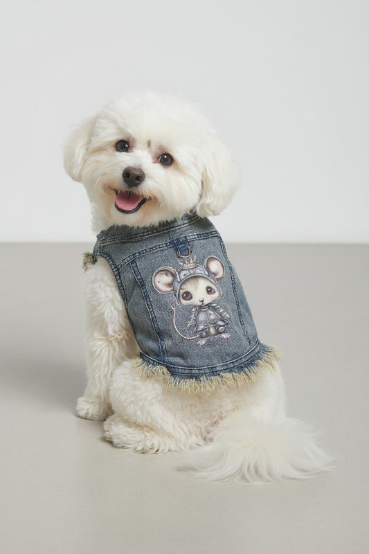 Knightly Mouse Denim Dog Vest XL