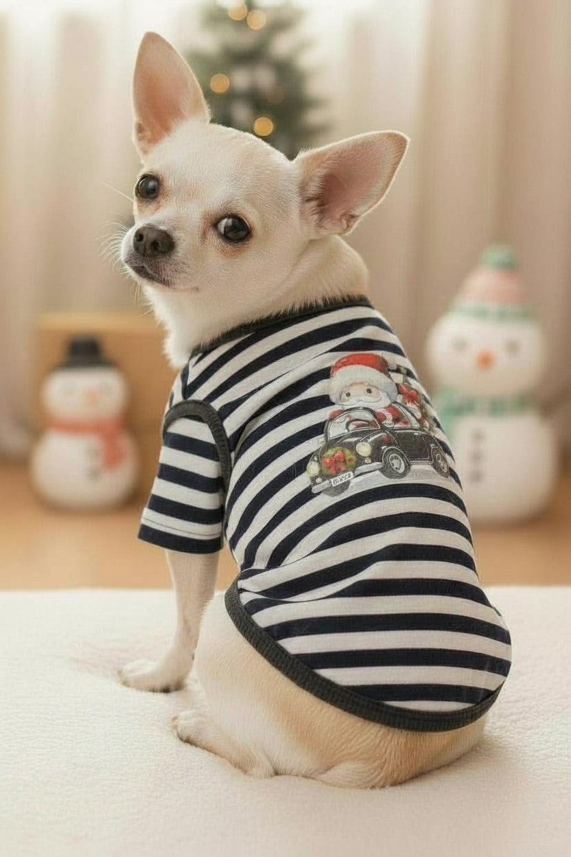 Santa Driving Dog Shirt Small